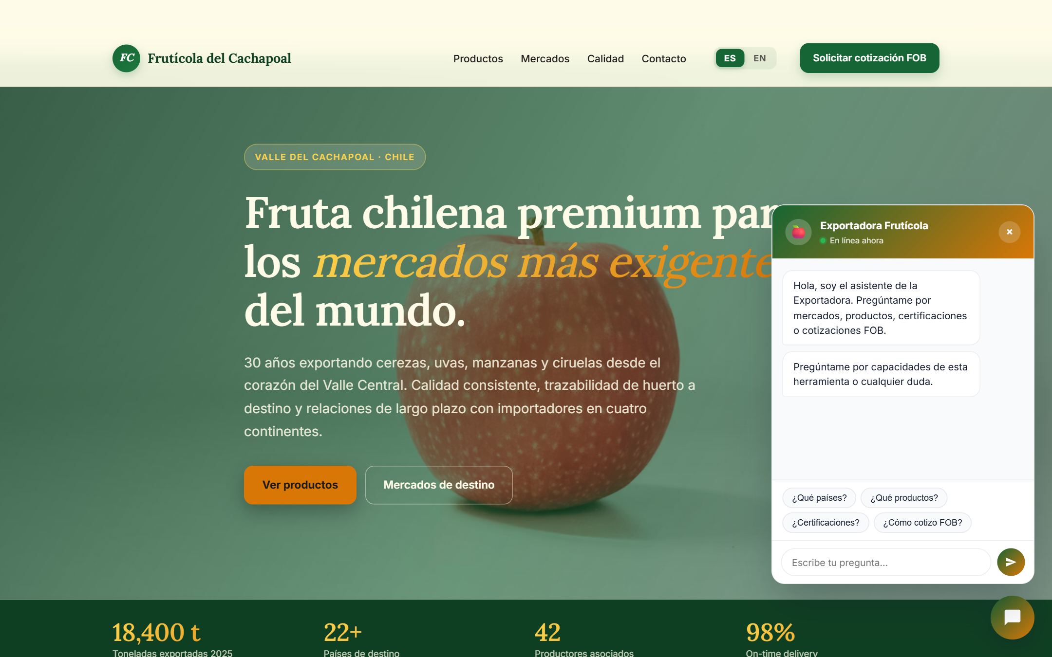 Sitio exportadora frutícola bilingüe