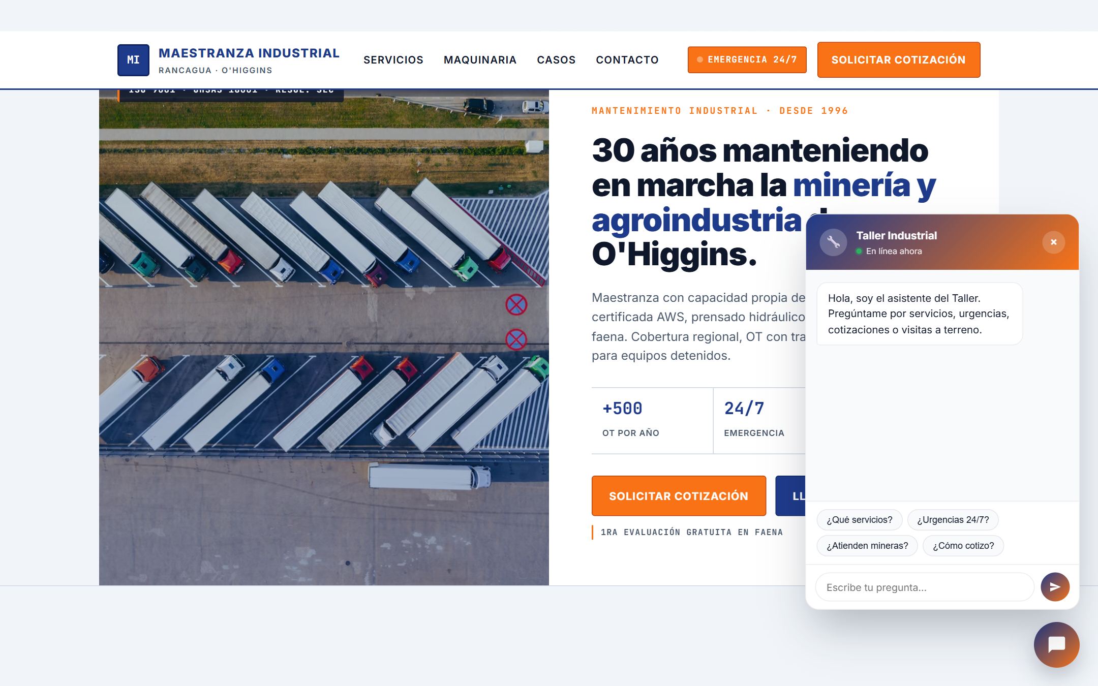 Sitio premium B2B para taller industrial