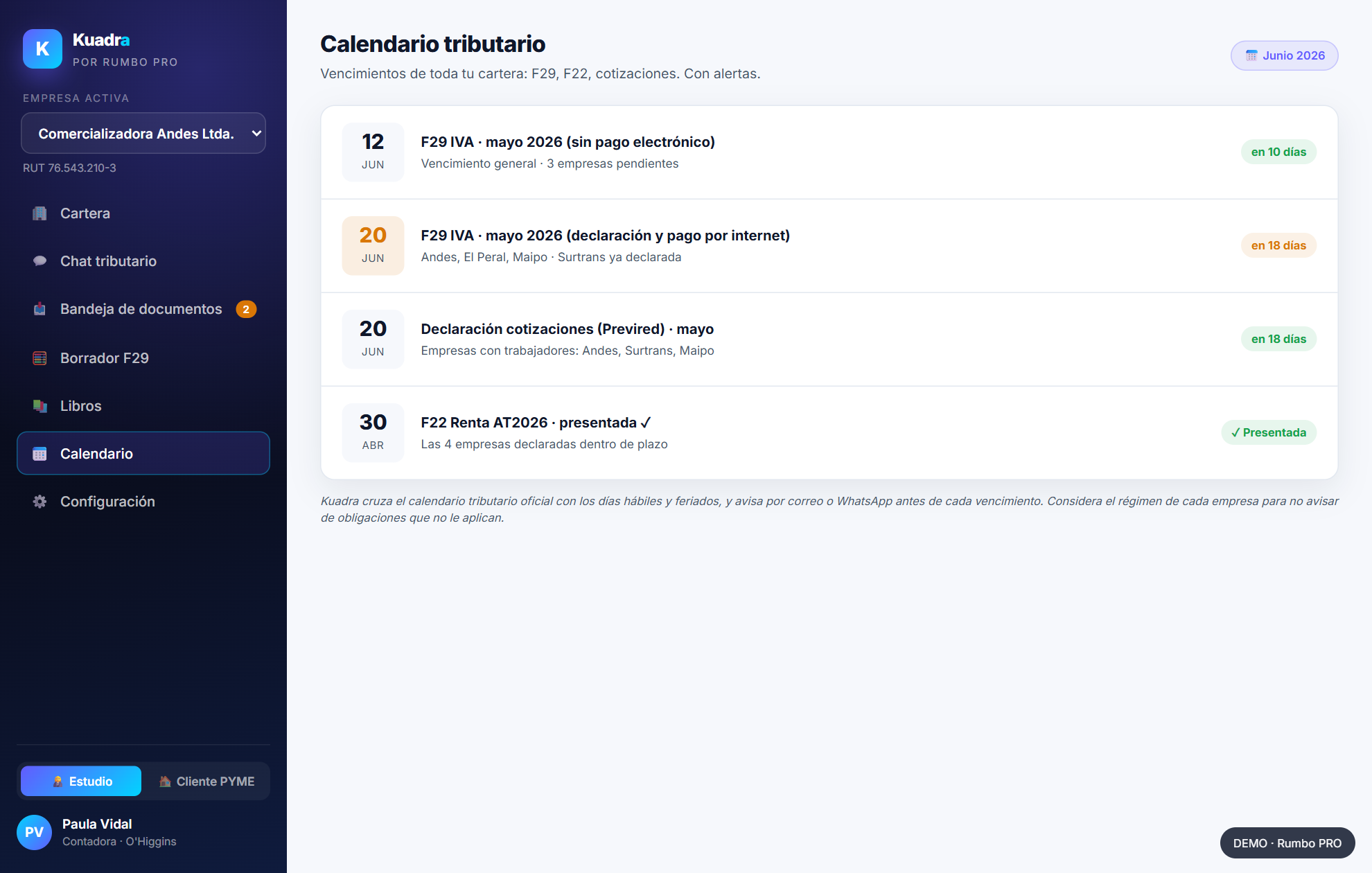 Calendario de vencimientos tributarios